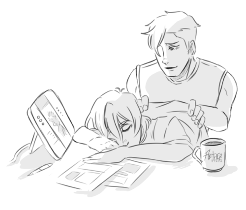 aether-staza: Keith pulling another all nighter. Inspired by Steve Ahn’s drawing of artist Kee