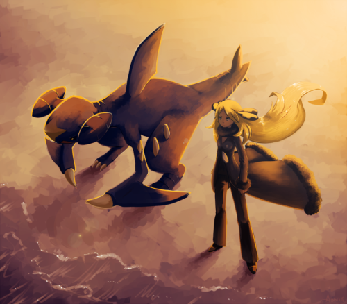 nimbasa-lights: Cynthia and Garchomp by aonik