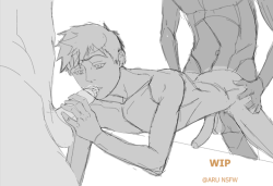 aru-nsfw:  why did his shirt never fit him?WIP