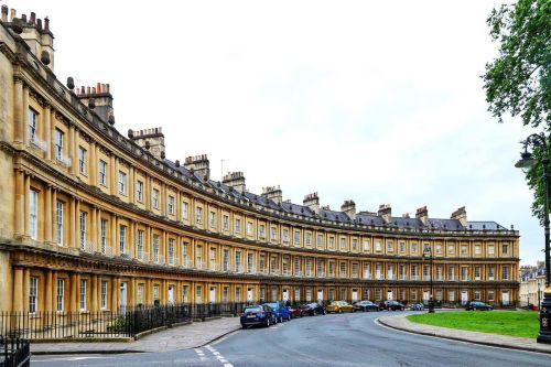 The Circus and Townhouses from Royal Crescent Lawn - Bath, UK  The Circus and Crescent are premiere 