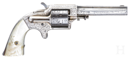 Engraved cupfire pocket revolver with pearl grips, produced by Eagle Arms Co. New York City, circa 1