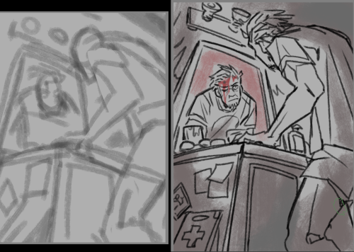 rough sketch and lineart of the previous image