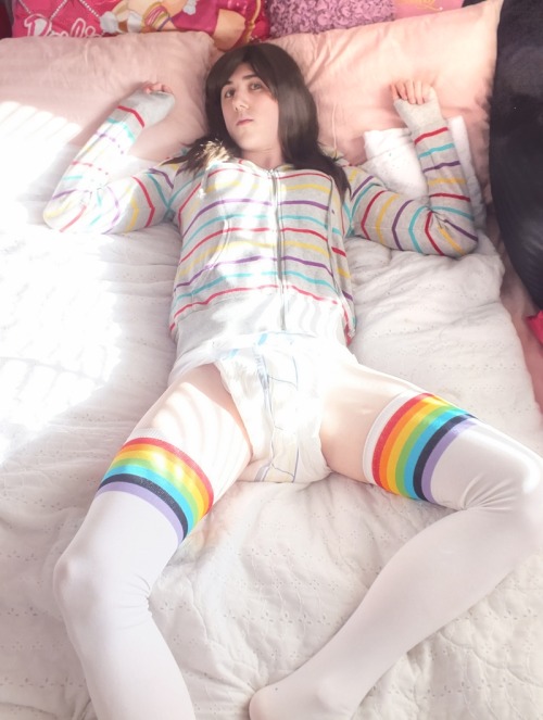 stripes stripes stripes. thigh hi socks/stockings are the best compliment to diapers IMHO