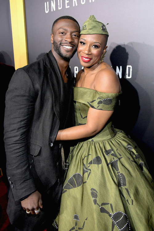soph-okonedo:    Aldis Hodge and Aisha Hinds    attend the WGN “Underground” Season Two Premiere Screening at Regency Village Theatre on March 1, 2017 in Westwood, California      