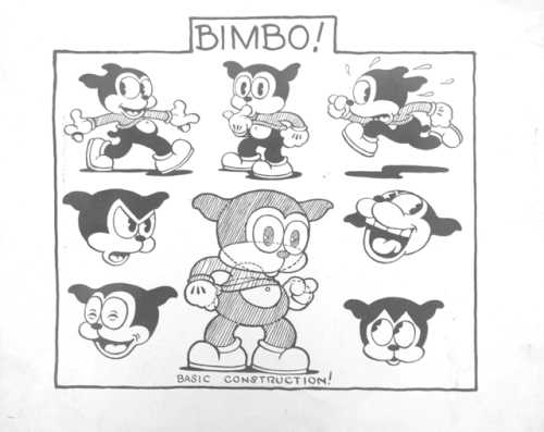Model sheets of some side characters from the Betty Boop cartoons: Snooty, Fearless Fred, Bimbo, Jun