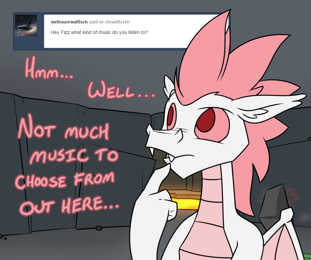 closetfizzle:Anything I can bob my head to, really… or dance to… N-not that I