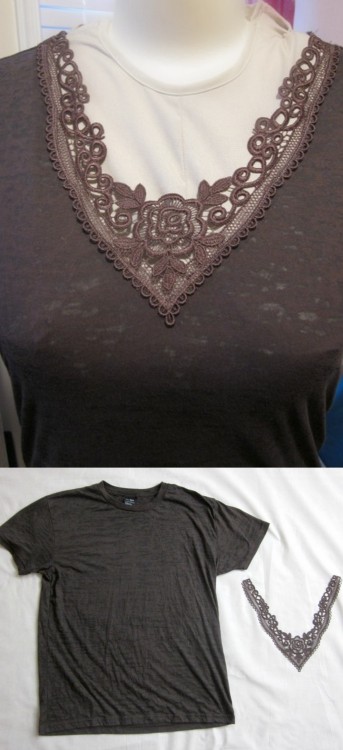DIY Lace Inset Tee Shirt Restyle Tutorial from Handmade Mess here. I am really impressed by how deta