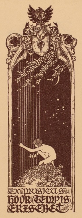 Erzsébet Hoór Tempis bookplate (1930). Unknown artist.From 1923 she was a concert singer. Her repert