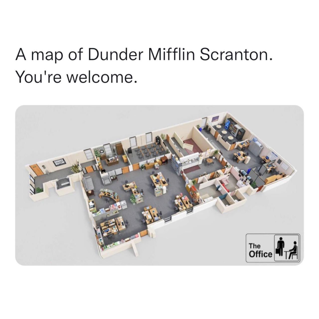 Office” layout of Dunder Mifflin paper products - Maps on the Web