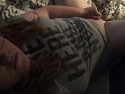 makesmefeeltoogood:  Being naughty in daddy’s t-shirt that he forgot at my house a few days ago. The smell of him is enough to make my body warm ;)  Thank you for forgetting it baby, thenaughtyang