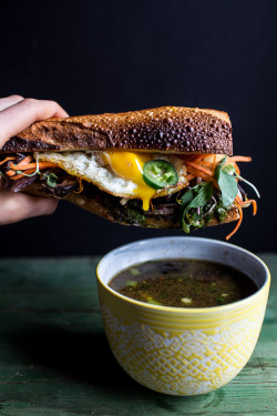 do-not-touch-my-food:  Vietnamese Short Rib French Dip Banh Mi with Thai Basil Chimichurri  