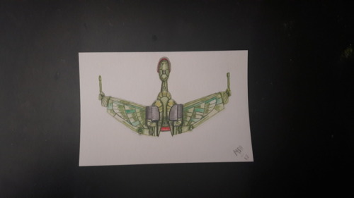 readysteadytrek:All done. A small watercolour painting of a Klingon bird of prey.