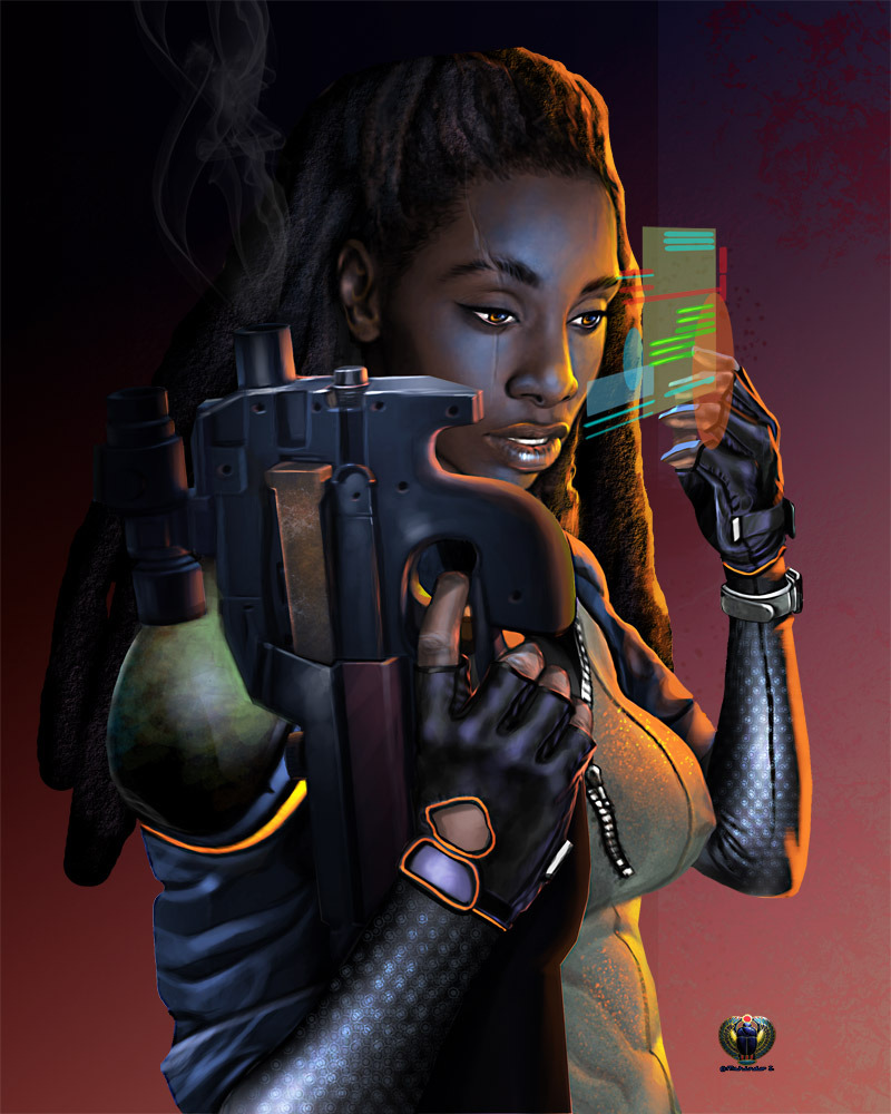 hoodfuturism:renamok:Afro_Future Soldier by Mshindo9  Very Ghost in the Shell.  wow