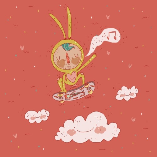 Joven conejo y las nubes ✨☁️ . . . Últimamente veo muchos videos de skate ‍♀️ . . También hice una p