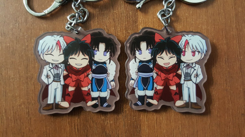 Double-sided Yashahime and Inuyasha/Kagome-inspired keychains! Shop link in reblog!