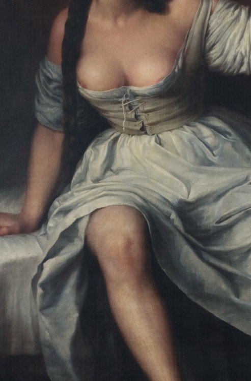 addictive-arts: Spanish school, 19th century| A Woman Sitting on the Edge of a Bed (detail)