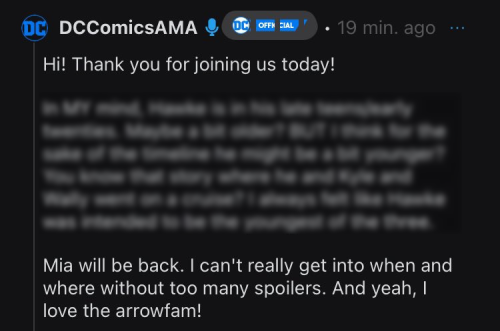 Joshua Williamson has confirmed in a Reddit AMA that Mia Dearden will return in some capacity! 