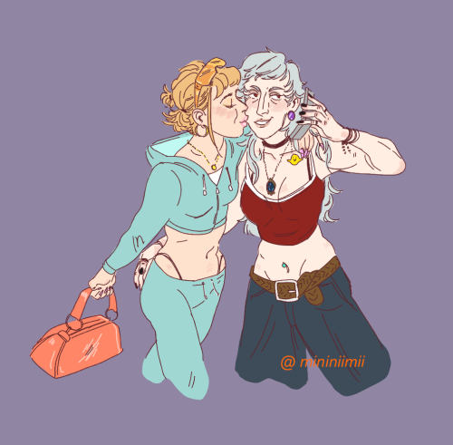 mininiimii: and along the same line of the previous drawing, julchen and lotte being hot lesbians in