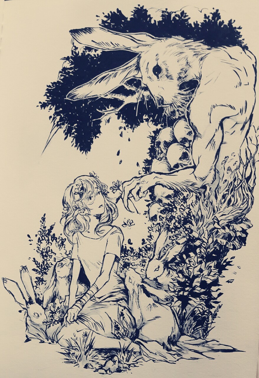 paper-umbrella:  Inktober drawings done so far.  1. Lost       || 2. Origin  3. Meeting
