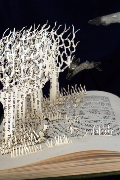 daysfalllikeleaves: Watership Down.A book sculpture by Justin Rowewww.daysfalllikeleaves.com