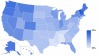 Irreligion (agnosticism, atheism, deism, secular humanism, and general secularism) by US state, 2014.
Related: Religiosity by US state