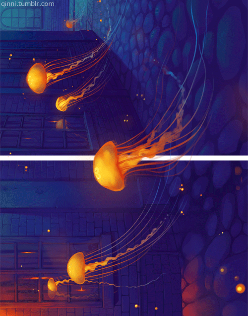 qinni:  Don’t leave your house at night, when the jellyfishes comes out… Done in photoshop and SAI Wallpaper version | ♔ 