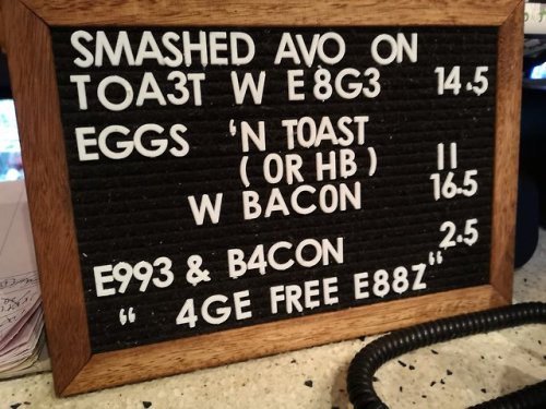 Eggsecrable The typographic crimes here are too numerous to list, from mixing digits with letters, using apostrophes and quotation marks upside-down, total ignorance of baselines, and inconsistent spacing. Photographed by Vaughn Davis, thanks to...