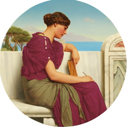 The Answer(1917). John William Godward, R.B.A. (English, 1861-1922). Oil on canvas.On a marble bench