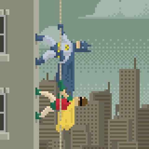 fandomchile:  it8bit:  The Batman & RobinGif by Walter Newton    la escena clásica demaked