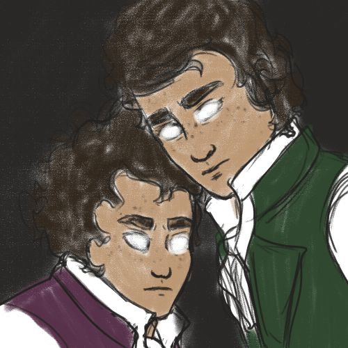 ashen-crest: [ID: two sketches of Emry and Aspen. They’re standing close together, glaring at someth