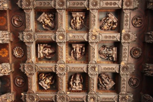 Ceiling painel with dikpalas (Guardians of the Directions ), Madiyan Kulam Temple, Ajanur, Kanhangad