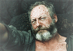 heavenly-helena:  Game of Thrones meme: 9 characters [6/9]⇒ Ser Davos Seaworth:  “An admiral without ships, a hand without fingers, in service of a king without a throne.”  