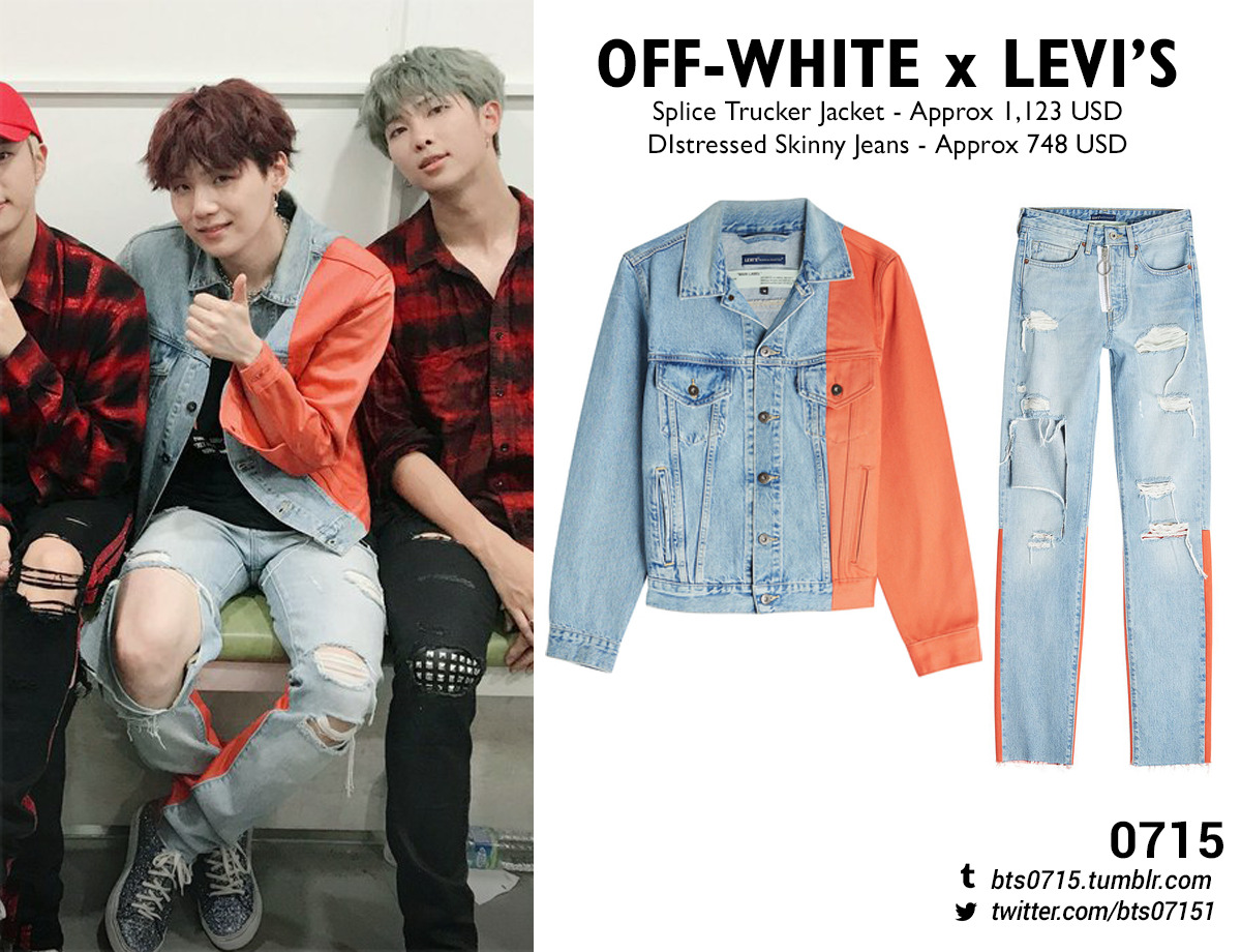 BTS FASHION/STYLE FINDER — 180831 | Yoongi : Music Bank OFF-WHITE x LEVI'S ...