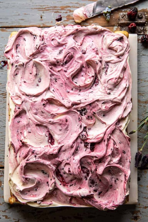 sweetoothgirl:Swirled Blackberry Lavender Sheet Cake