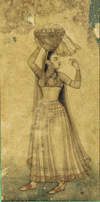 A Girl Carrying a Basket on her head, early 18th century Mughal dynasty