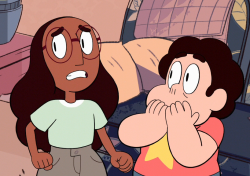 Steven makes this face when Connie lies about where she got the sword and its really cute