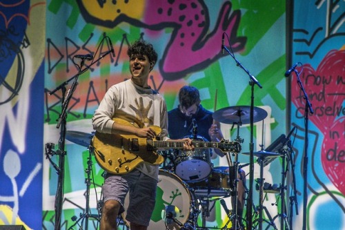 Ezra Koenig and Chris Tomson performing at Lollapalooza 2018 at Grant Park in Chicago, USA (Photos b