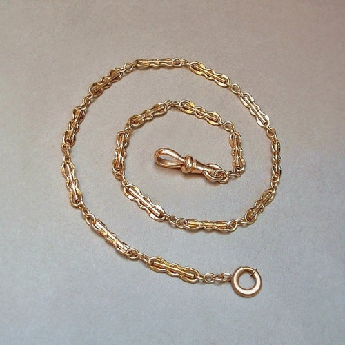 Antique WATCH Chain Signed SIMMONS Pocketwatch Chain Fancy Gold Filled Links LONG Length c.1890s