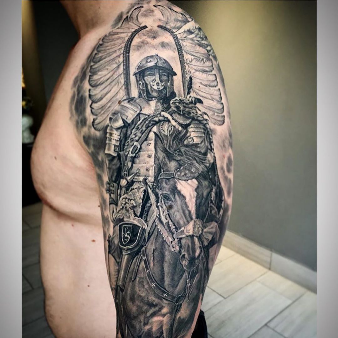 Painted Temple  Tattoos  Black and Gray  Father as an Eagle Warrior  Tattoo