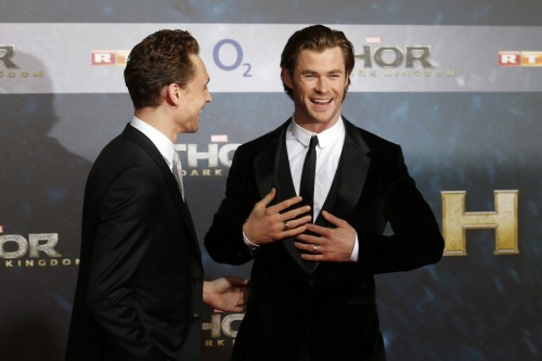 angelahuang0512:Tom Hiddleston, Chris Hemsworth and Natalie Portman attend THOR: The Dark Kingdom Ge