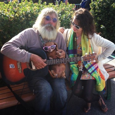 Peter and #DiamondDog. Peter claims to be the last living hippie in Sausalito, but I had to inform him not since I moved to town! ✌️#gettoknowyourlocals #hippies #keeptjedreamalive #damntheman #peteranddiamonddog #sausalito #marinlivin (at Downtown...