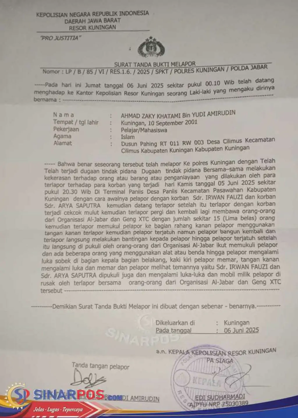 2 Orang Pengurus FWJ Indonesia Korwil Kuningan Dikeroyok 15 Orang Ngaku Ormas Al Jabar