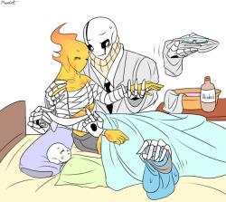 mooncatyao:  [Accident-4] Grillby & little