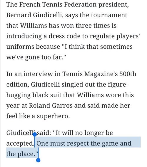 raimagnolia: paprikanoir:  jonkakes:  gahdamnpunk: “One must respect the game”, but when is French Open going to respect Serena?!  She is the literal personification of an omnipotent deity taking the court, you should be so lucky at to have her grace