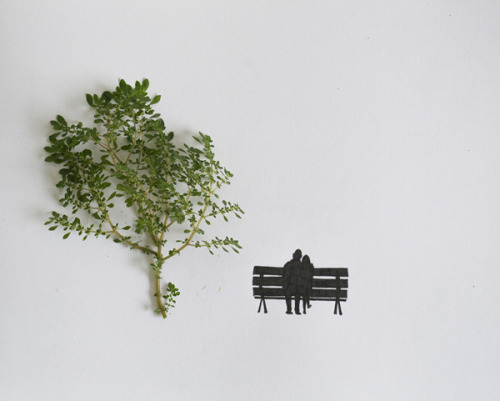 Tang Chiew Ling used leaves to create this series of cute illustrations that captures little slices 