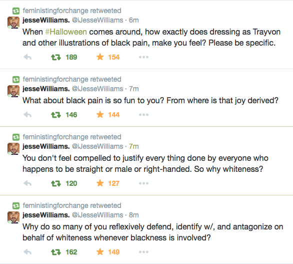 feministingforchange:  Such important tweets today from Jesse Williams on Halloween,