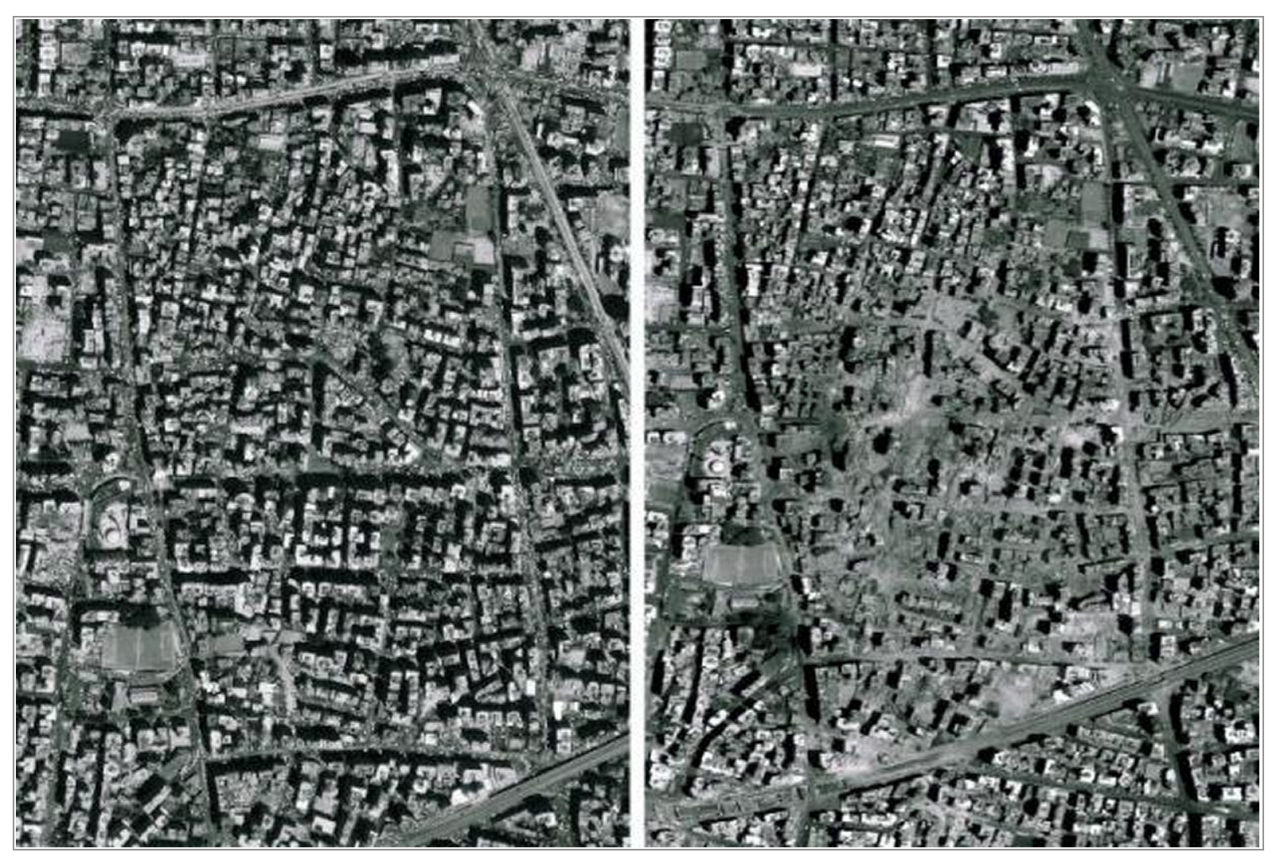 Beirut before and after an Israeli bombing campaign.