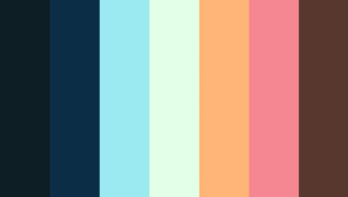 color-palettes:Sweet Horizons - Submitted by Anonymous#0D1E24 #0B2D46 #9AEAEF #E2FFE6 #FFB576 #F5879