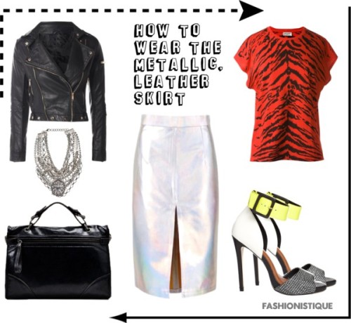 Look of the Day.. Look Fierce &amp; Glam with a leather, metallic skirt. Yves Saint Laurent t shirt 