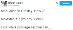 reverseracism:  swagintherain:   That is totally unacceptable. Please make JOSEPH PRESLEY &amp; the judge   CALVIN R HOLDEN   who let him off (in)famous. #StayWoke #WhiteSupremacy    They really allowed a child molester to continue to be free. How many